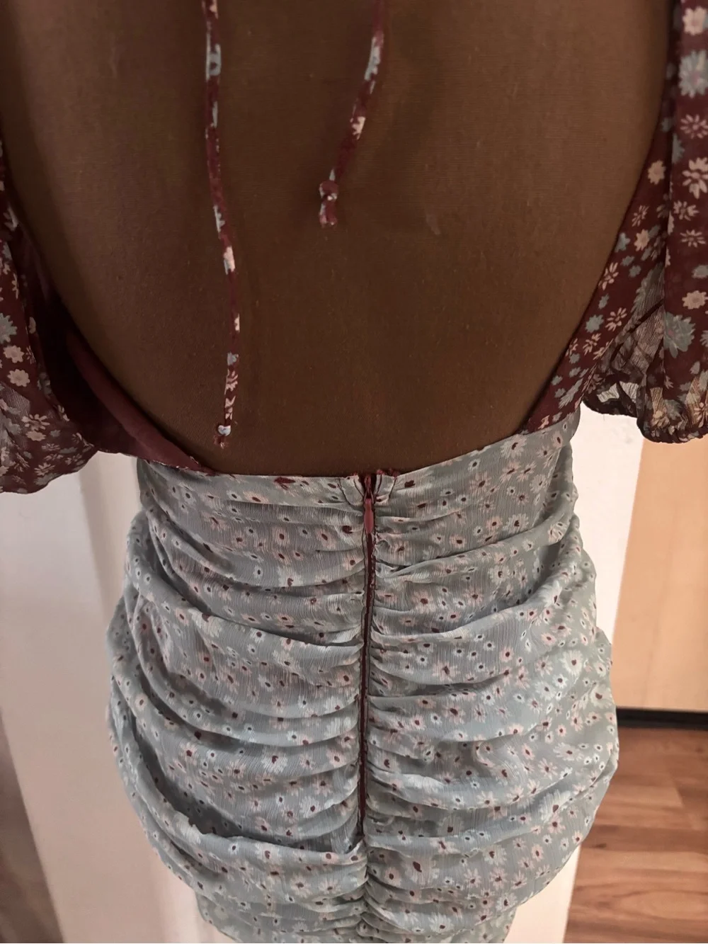 Free People Dress Women's Small Gray Brown Tessa Mini Storm Combo Floral SZ XS.
